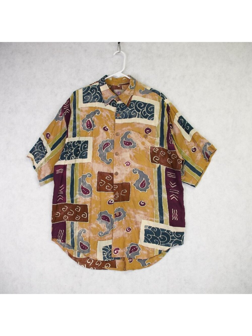 VTG Mens The Territory Ahead Abstract Print Hawaiian Shirt Retro Boho XL Read